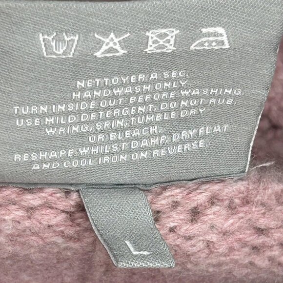 Aran Woollen Mills Sweater Womens Large Pink Merino Cable Knit Cardigan Ireland - Picture 5 of 13